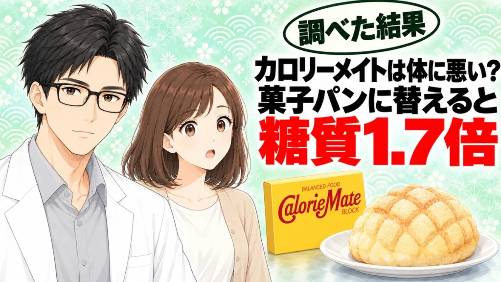 カロリーメイトは体に悪い？菓子パンに替えると糖質1.7倍と伝えるアイキャッチ