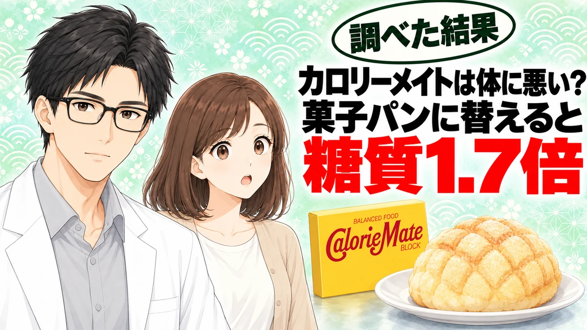 カロリーメイトは体に悪い？菓子パンに替えると糖質1.7倍と伝えるアイキャッチ