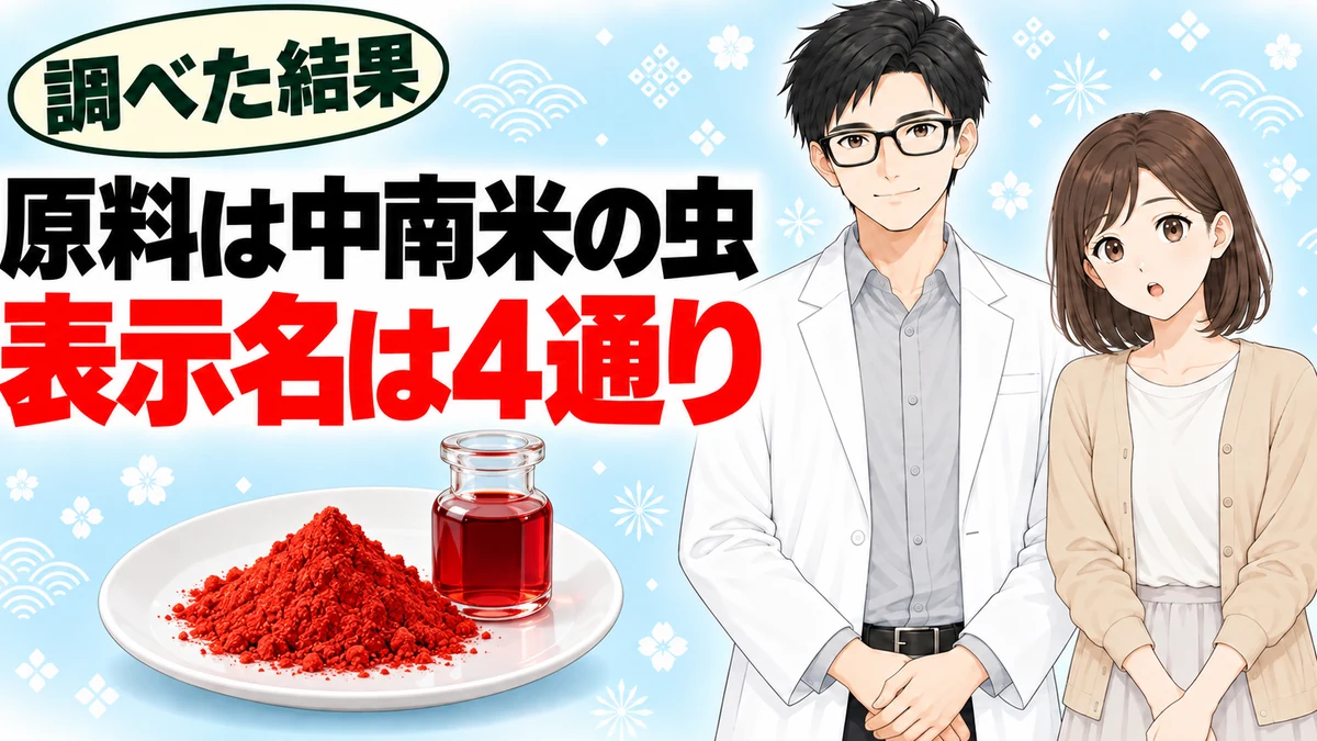 コチニール色素の原料は中南米の虫で表示名は4通りと書かれたバナー