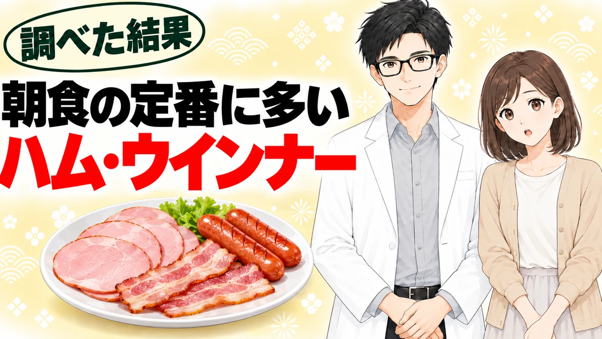 コチニール色素は朝食の定番のハム・ウインナーに多いと書かれたバナー