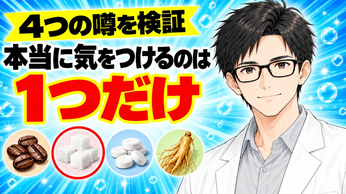 ドデカミンが体に悪いと言われる4つの噂のうち本当に気をつけるのは糖分の1つだけと伝えるセイジのバナー