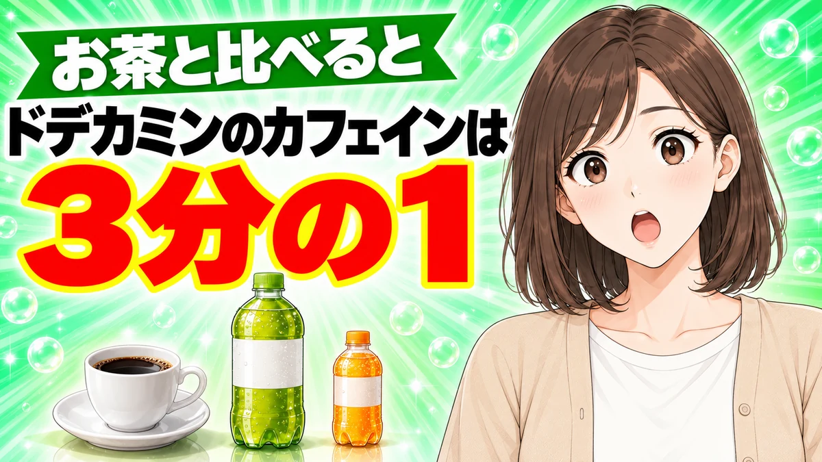ドデカミンのカフェインはお茶の約3分の1と伝えるバナー