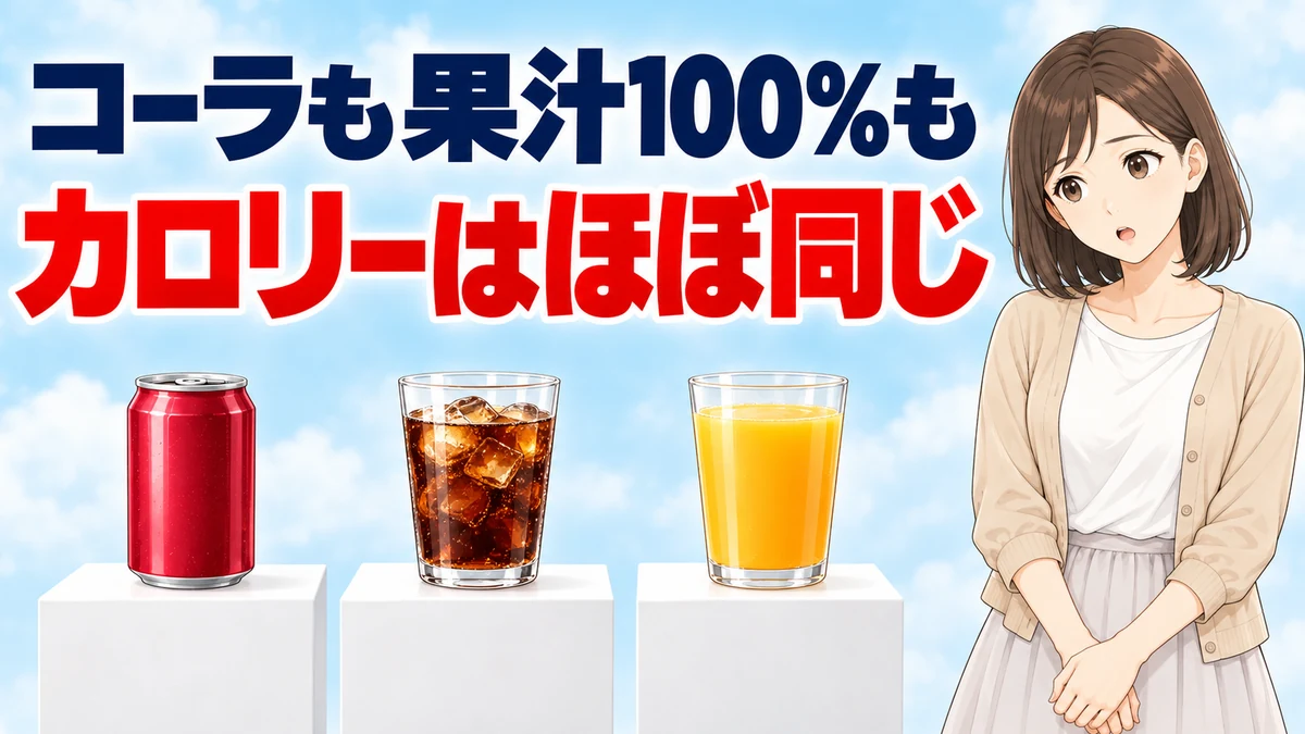 コーラも果汁100%もドクターペッパーとカロリーはほぼ同じと書かれたバナー