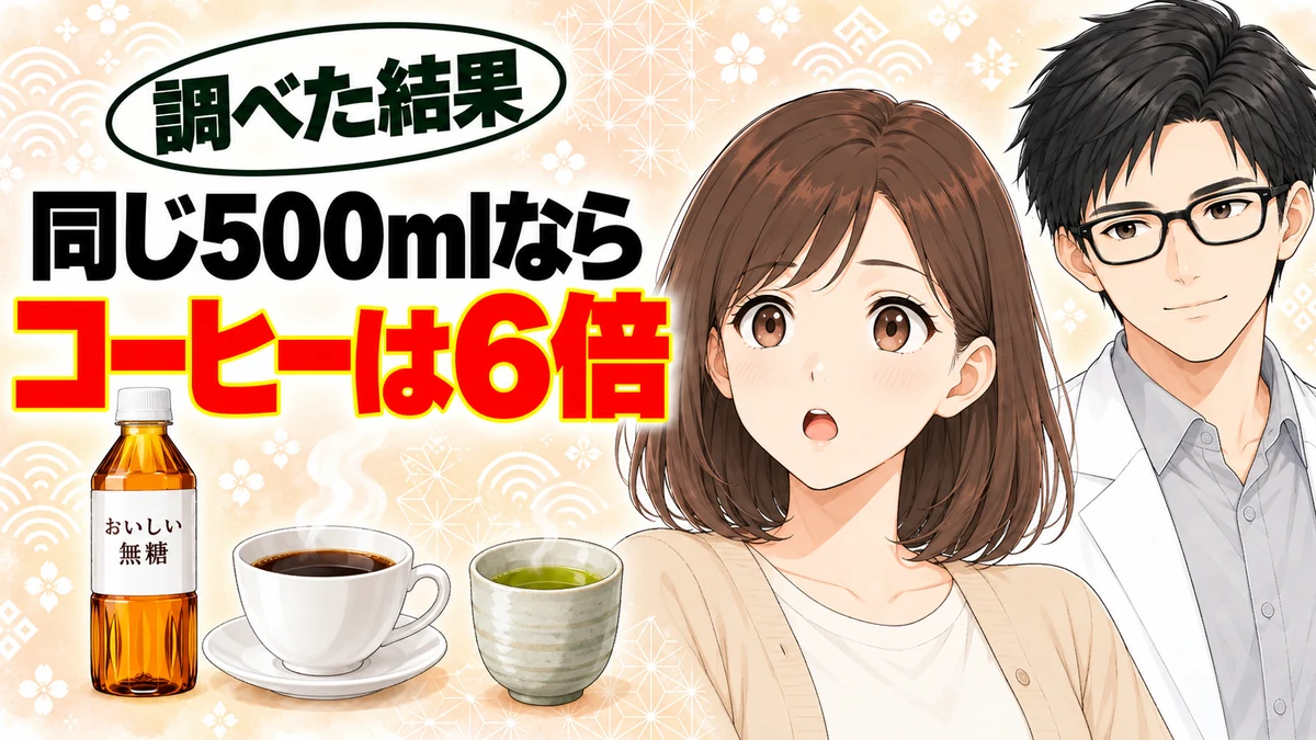 同じ500mlならコーヒーは6倍と書かれたバナー