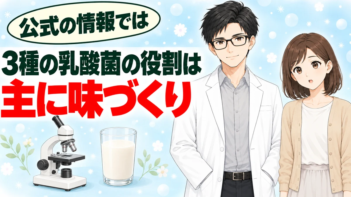 公式の情報では3種の乳酸菌の役割は主に味づくりと伝えるバナー