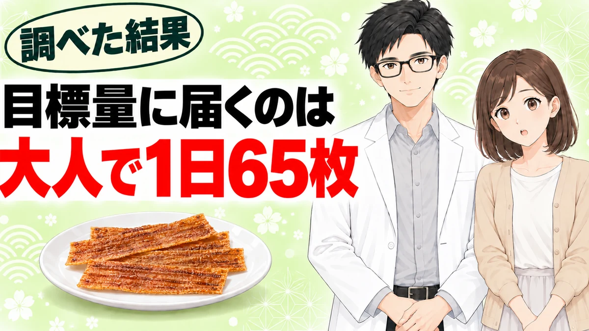 蒲焼さん太郎で食塩の目標量に届くのは大人で1日65枚と書かれたバナー