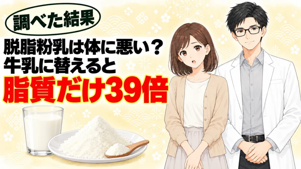 脱脂粉乳は体に悪い？牛乳に替えると脂質だけ39倍と書かれたアイキャッチ