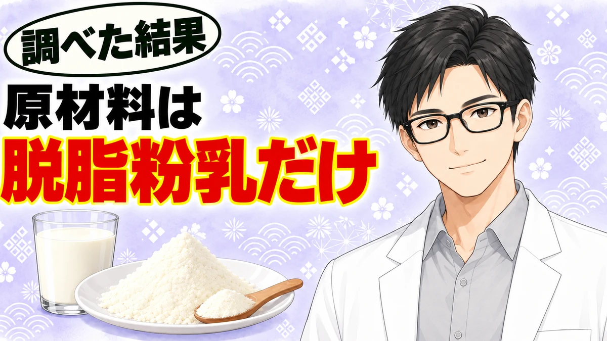 原材料は脱脂粉乳だけと書かれたバナー