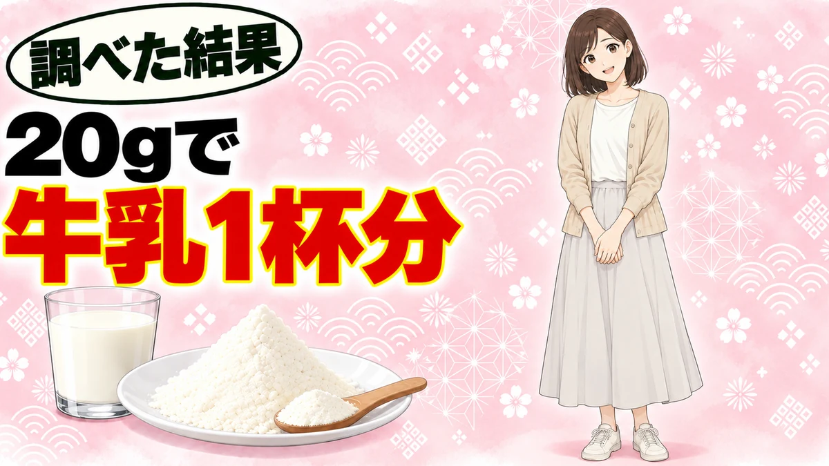 20gで牛乳1杯分と書かれたバナー