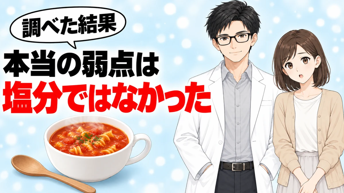 スープデリの本当の弱点は塩分ではなかったと伝えるセイジとナナのバナー