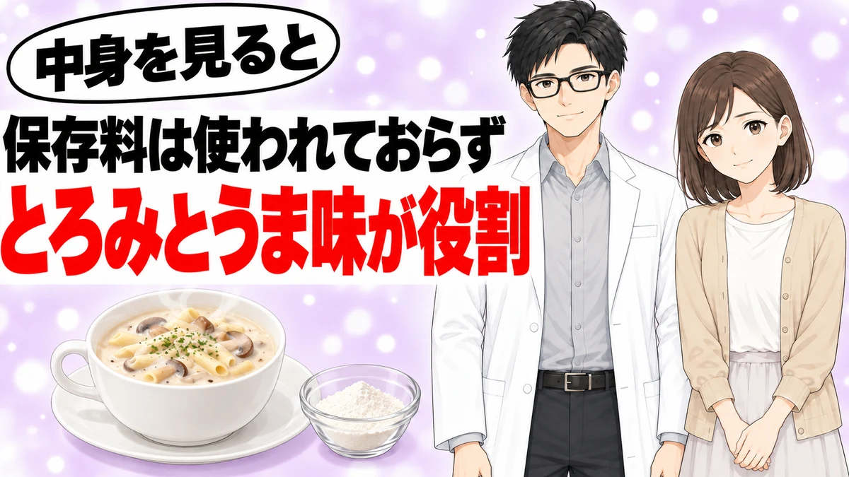 スープデリの添加物は保存料がなくとろみとうま味が役割だと伝えるバナー