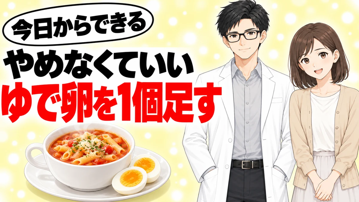 スープデリはやめずにゆで卵を1個足せばよいと伝えるバナー