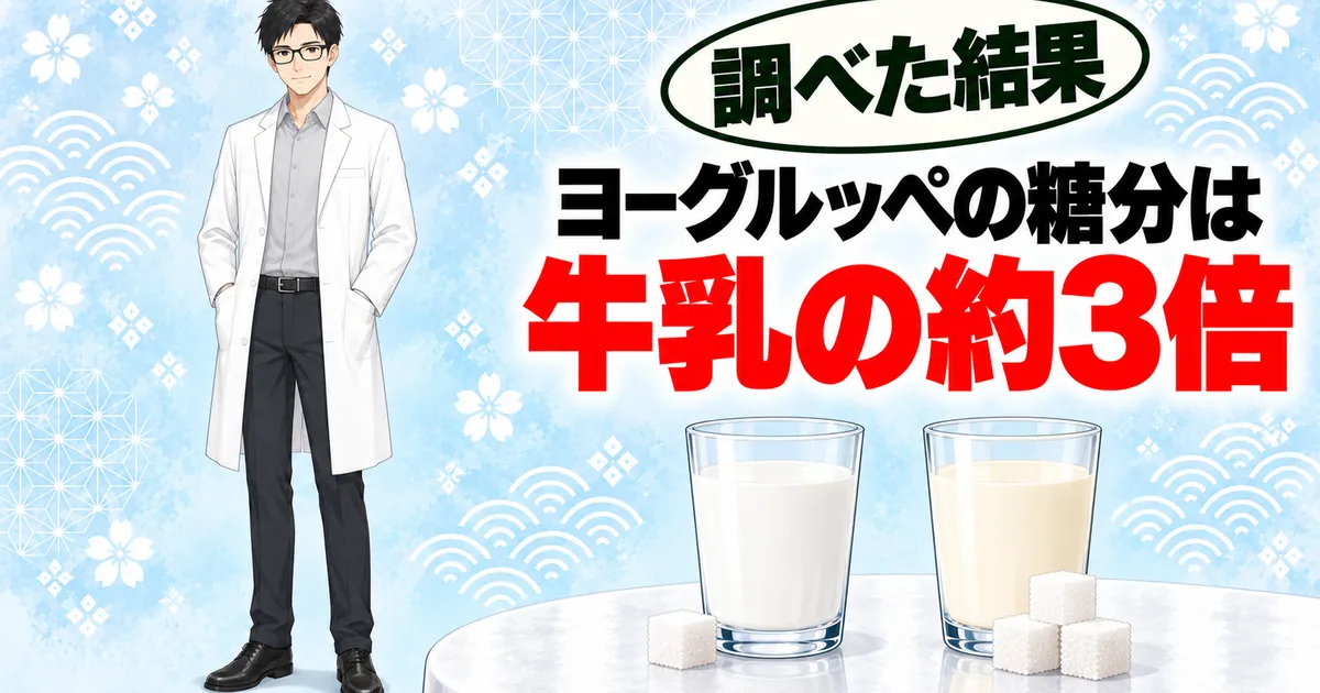 ヨーグルッペの糖分は牛乳の約3倍と示すバナー
