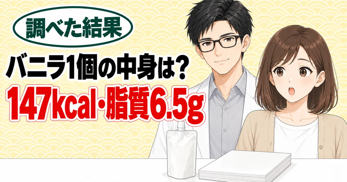 クーリッシュ バニラ1個の中身は147kcal・脂質6.5g、とセイジとナナのバナー