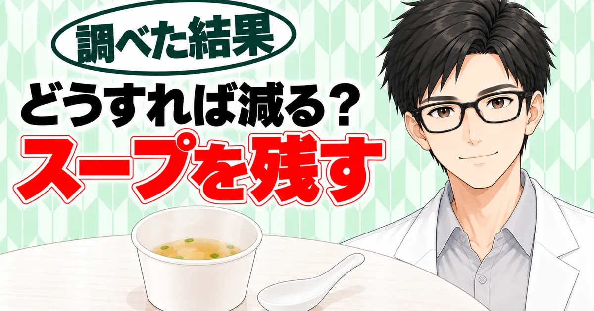 どうすれば減る？スープを残す、とスープだけ残ったカップを前に微笑むセイジのバナー
