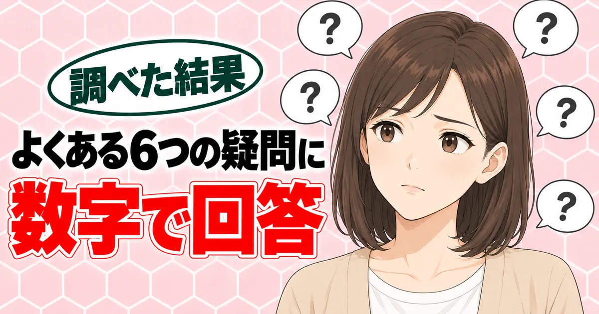 ハイミーのよくある6つの疑問に数字で回答、と吹き出しの？に囲まれて考えるナナのバナー