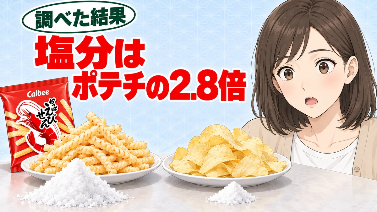 同じカロリーで比べるとかっぱえびせんの塩分はポテトチップスの約2.8倍