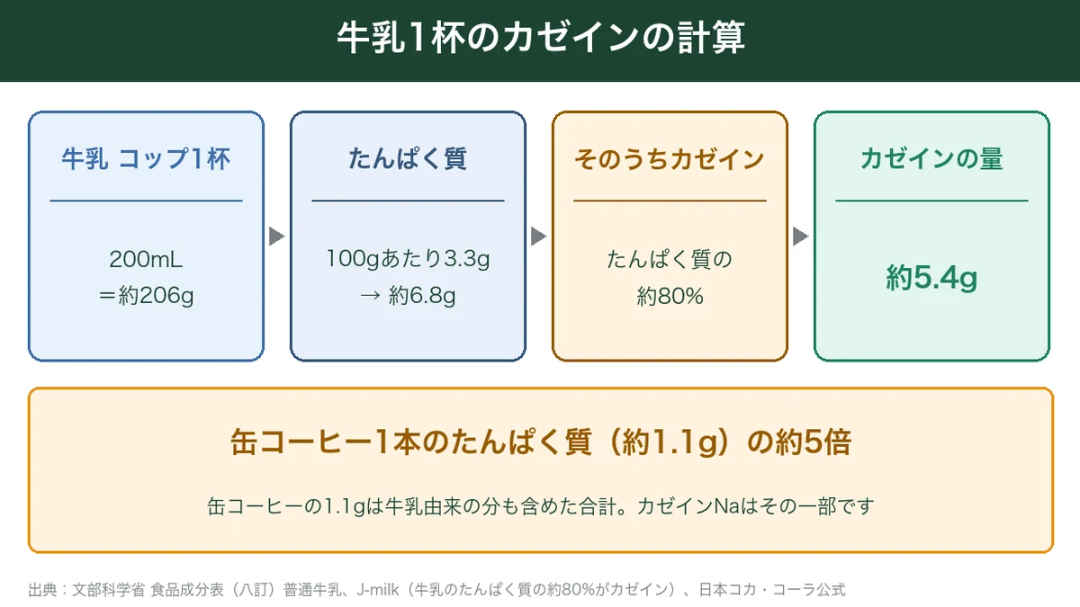 牛乳コップ1杯に含まれるカゼインの量の計算
