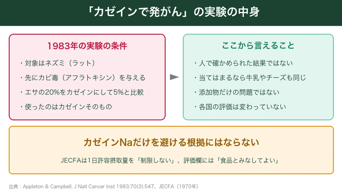 カゼインで発がんと言われる1983年のネズミの実験の条件