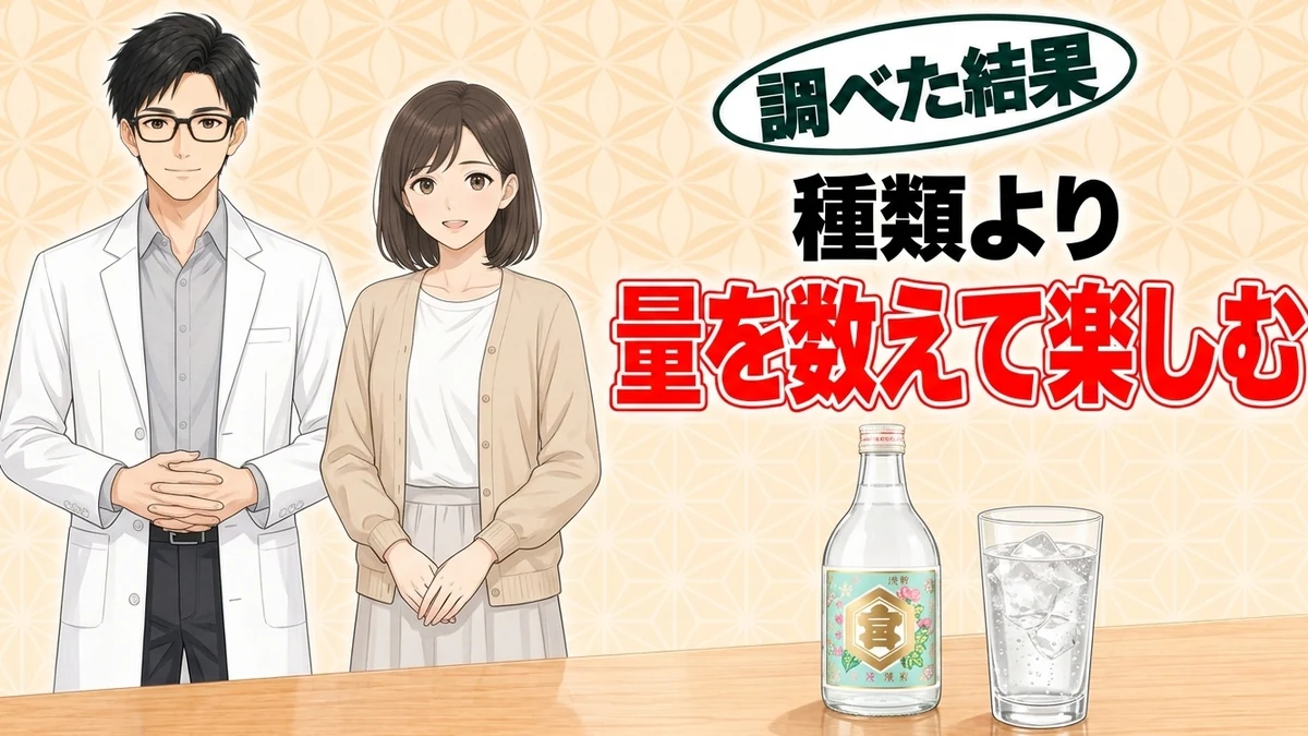 種類より量を数えて楽しむ、とキンミヤ焼酎と炭酸割りのグラスを前に笑顔のセイジとナナのバナー