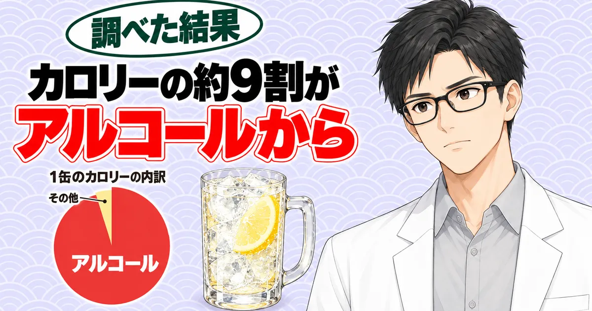 こだわり酒場のレモンサワーはカロリーの約9割がアルコールから、と1缶のカロリーの内訳の円グラフを示すセイジのバナー