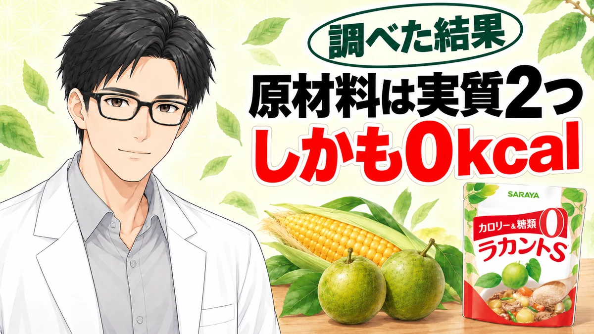 原材料は実質2つしかも0kcal。トウモロコシと羅漢果とラカントS顆粒の袋
