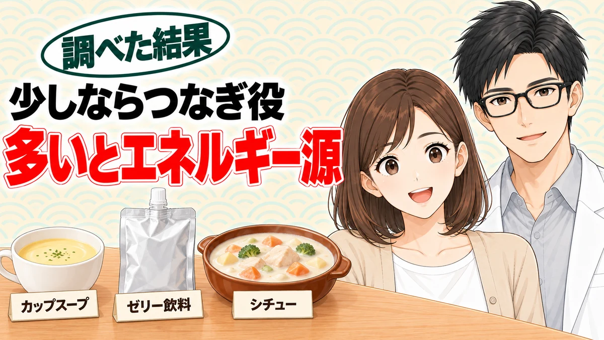 デキストリンは少しならつなぎ役・多いとエネルギー源、とカップスープ・ゼリー飲料・シチューとナナ・セイジ