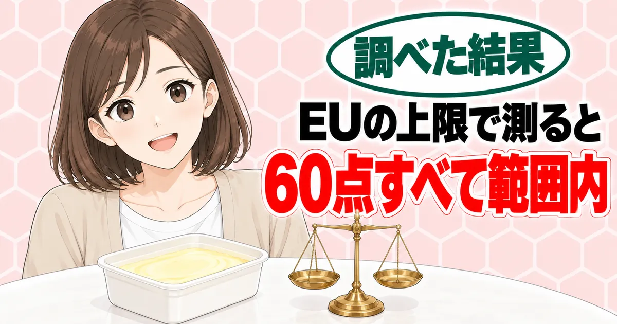市販のマーガリンをEUの上限で測ると60点すべて範囲内、と笑顔のナナのバナー