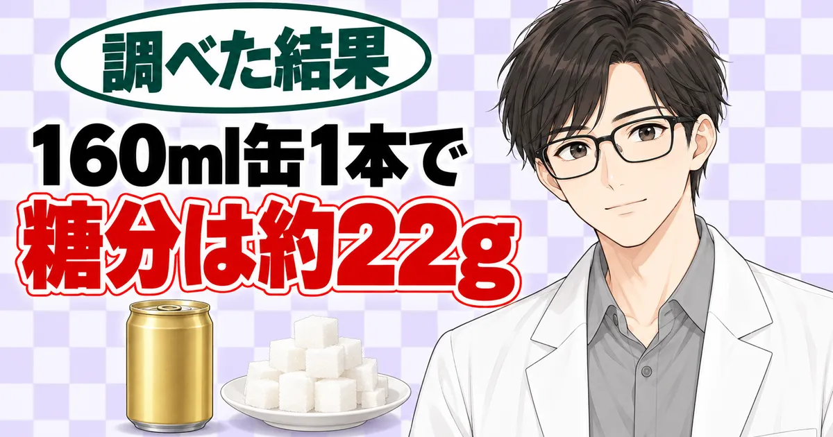 リアルゴールド160ml缶1本で糖分は約22gと説明するセイジのバナー