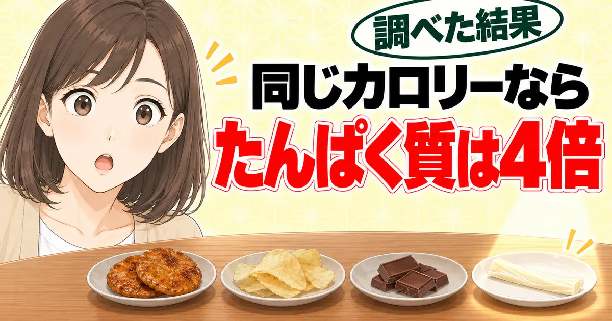 同じ80kcalならさけるチーズのたんぱく質はせんべいの4倍