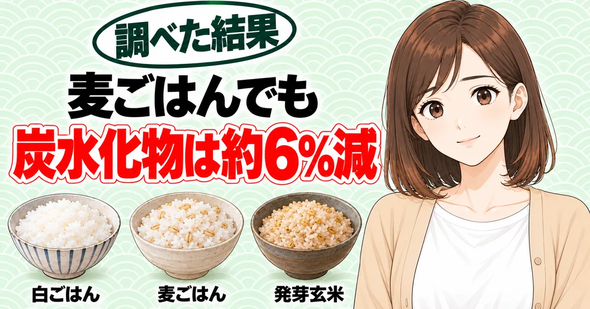 麦ごはんでも炭水化物は約6%減、と白ごはん・麦ごはん・発芽玄米を並べたナナのバナー