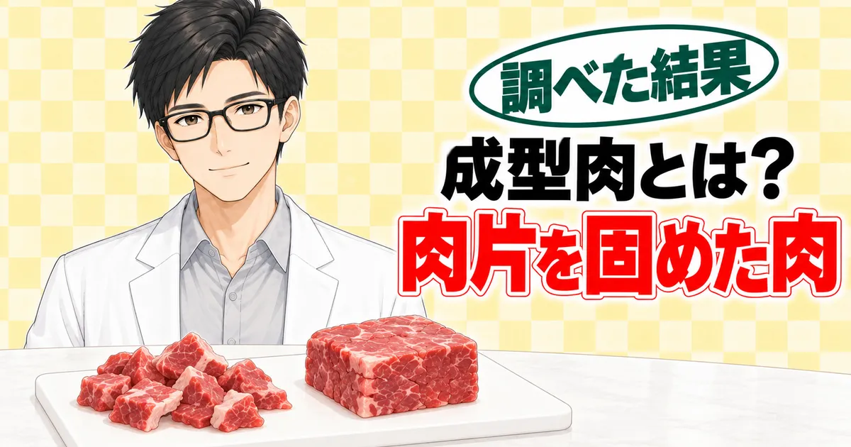 成型肉とは何か、肉片を固めた肉だと説明するセイジのバナー