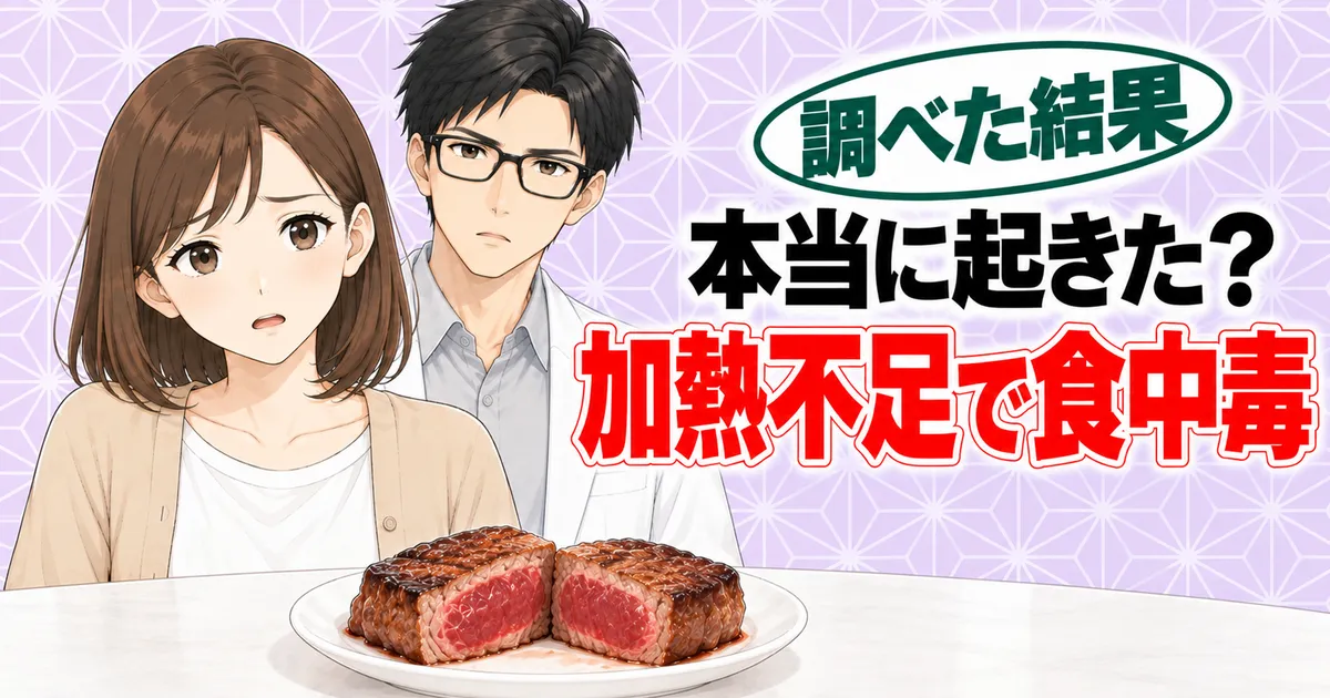本当に起きたのか、成型肉の加熱不足で食中毒が起きたことを表したバナー