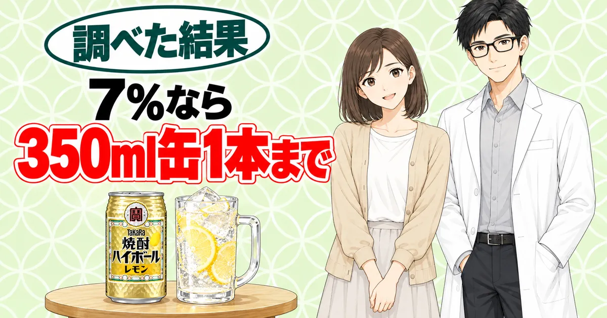 宝焼酎ハイボールは7%なら350ml缶1本までが目安と書かれたまとめのバナー