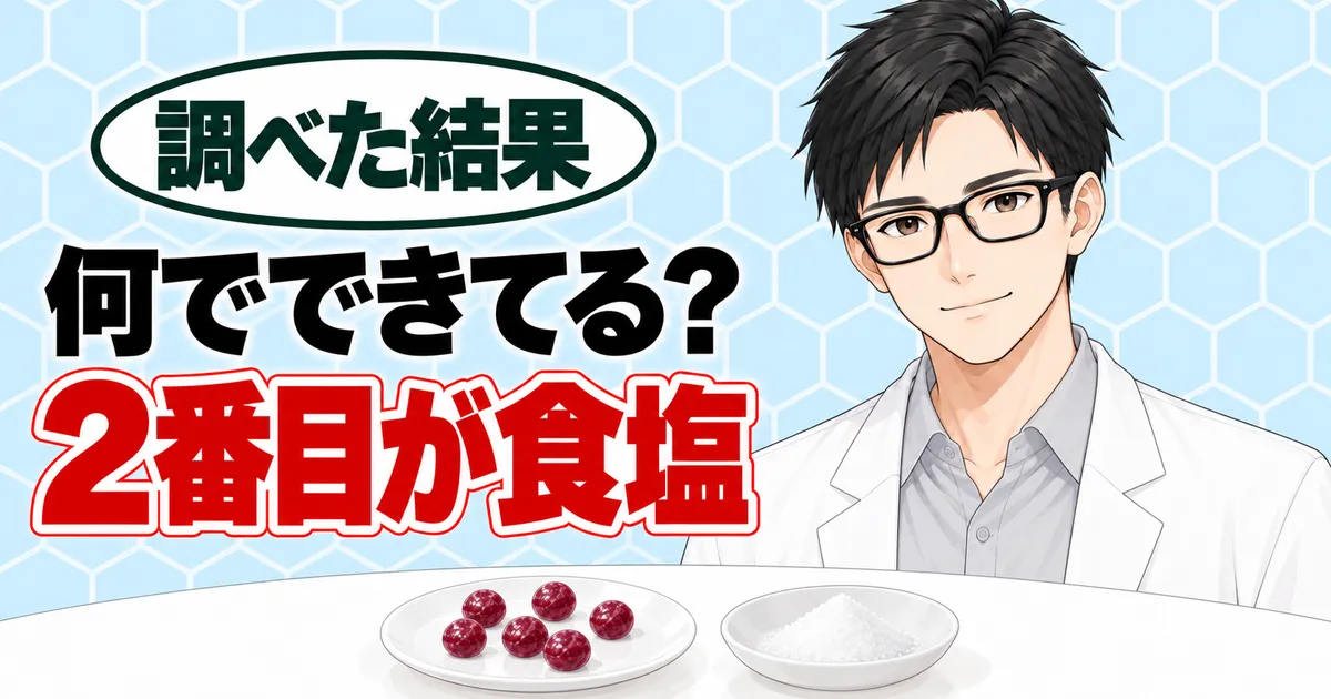 何でできてる?2番目が食塩、と説明するセイジと粒・塩の小皿のバナー